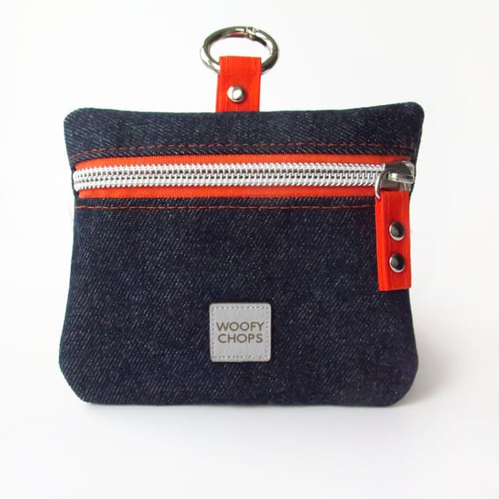 Special Edition Waterproof Dog Treat Bag Pouch in Navy Denim and Orange