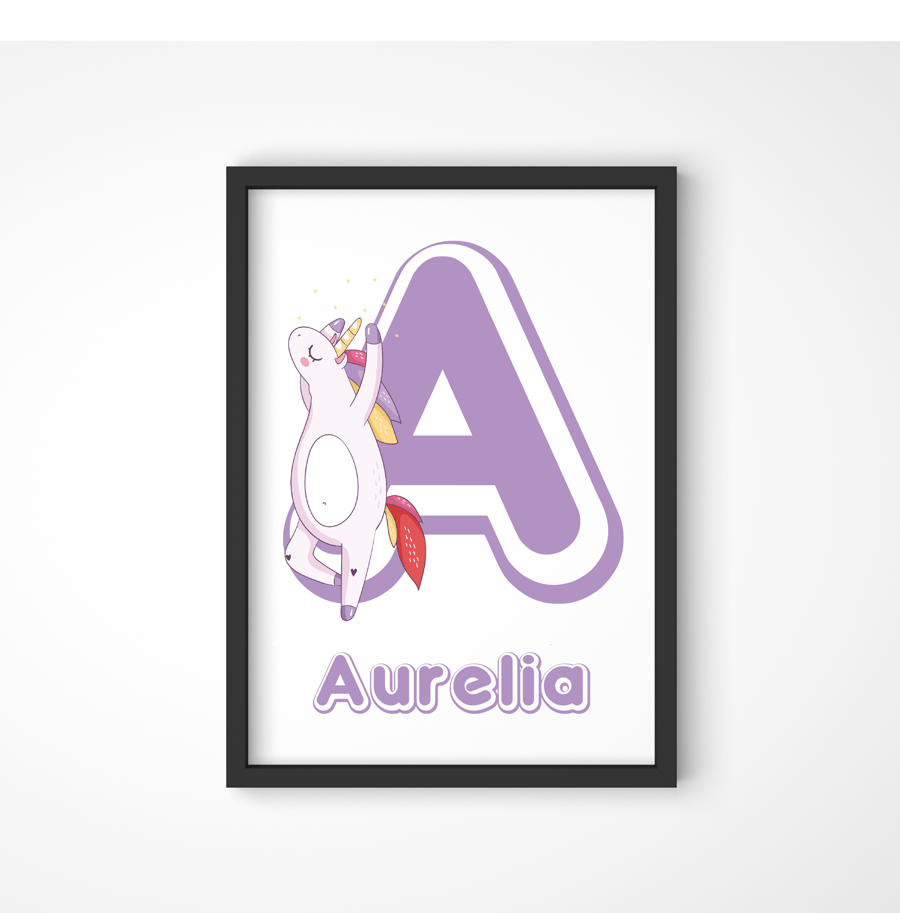 Customised Letter Funky Dancing Unicorn 1 Print or Greeting Card