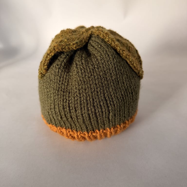 Children's Hand Knitted Beanie Hat with Leaf Decoration