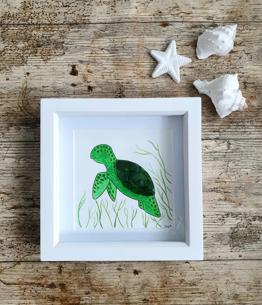 Seaglass, watercolour sea turtle "TONY"
