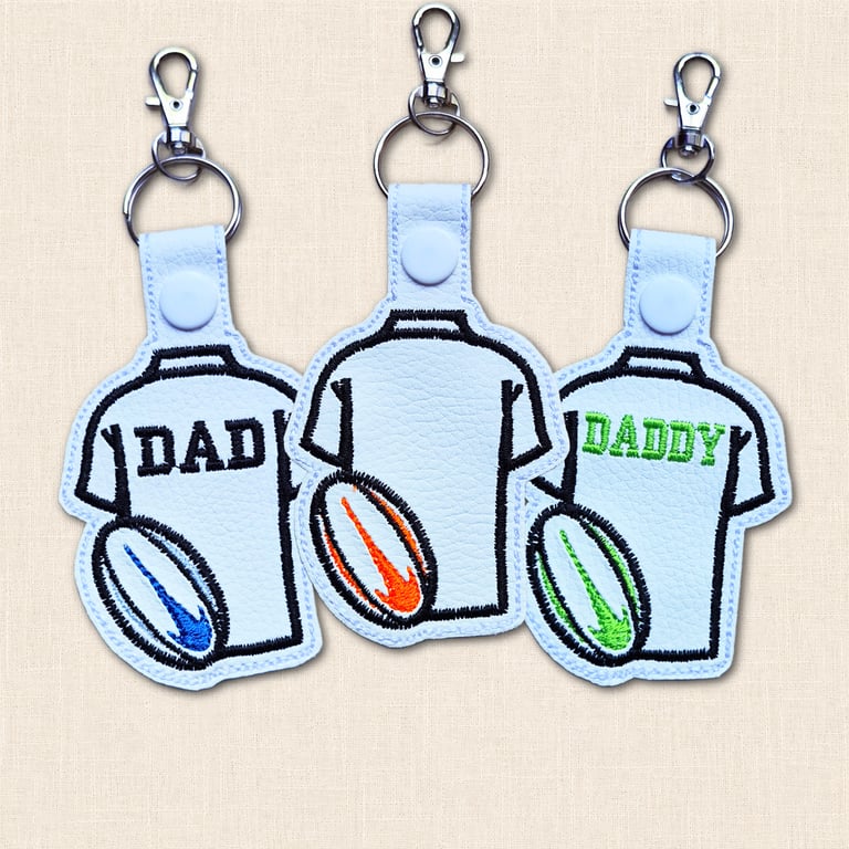 Dad Rugby Shirt Keyring - Embroidered Faux Leather Gift