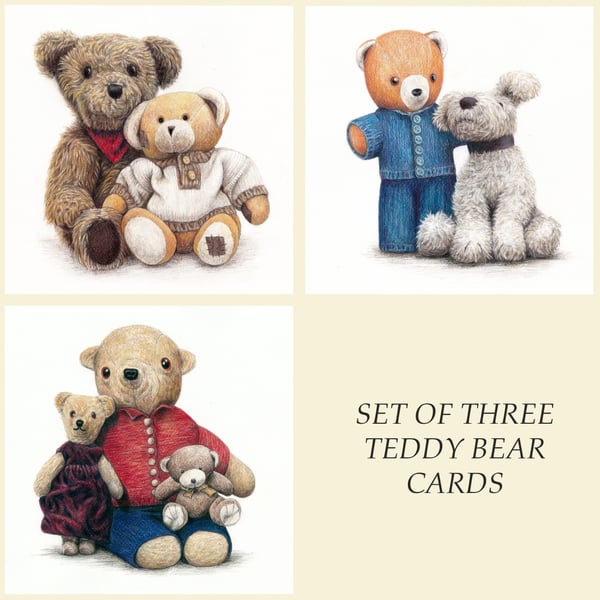 Greetings Card - Blank - Set of 3 Teddy Bear Designs