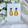 Terrazzo Polymer Clay Earrings - Yellow and Cobalt Blue Dangles