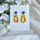 Terrazzo Polymer Clay Earrings - Yellow and Cobalt Blue Dangles