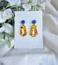 Terrazzo Polymer Clay Earrings - Yellow and Cobalt Blue Dangles