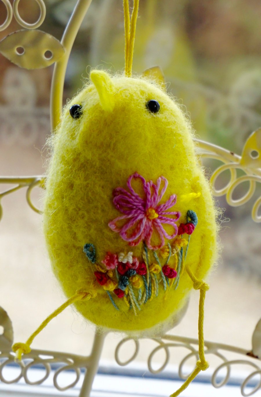 Wet felted Easter Chick hanging ornament