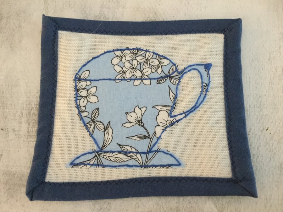 Fabric Coaster Set with blue floral design Seconds Sunday