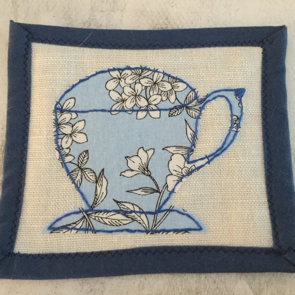 Fabric Coaster Set with blue floral design Seconds Sunday