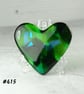 Green fused glass heart pocket hug with stand 5x4.5cm, handcrafted (415)