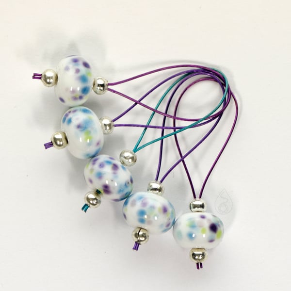 Lampwork Stitch Markers - Peacock Blues