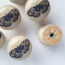 3cm wooden drawer knobs, Up-cycled with butterfly decoupage beige and black 
