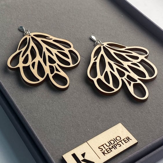Leaf-Shaped Wooden Earrings - Handcrafted Nature-Inspired Design