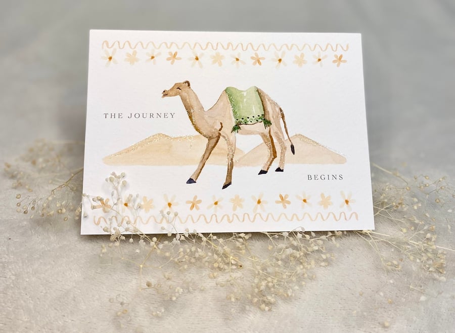 Camel Travel A6 Greeting Card with Bio Glitter