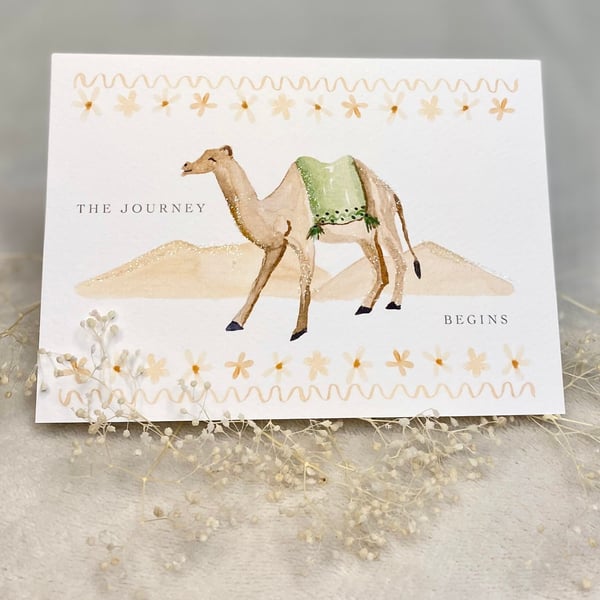 Camel Travel A6 Greeting Card with Bio Glitter