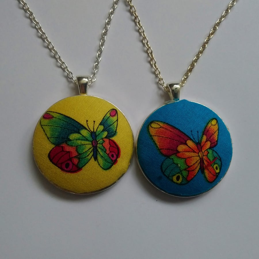 38mm Butterfly Fabric Covered Button Pendant