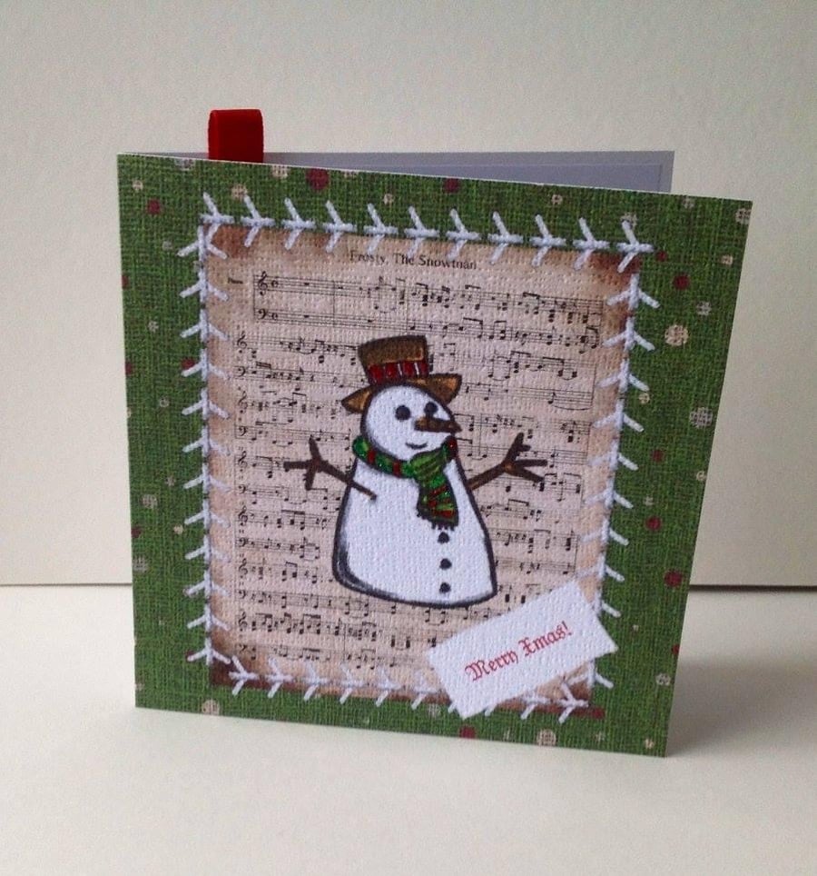 Christmas Card Pk of 5,'Vintage Stitches-Frosty the Snowman'