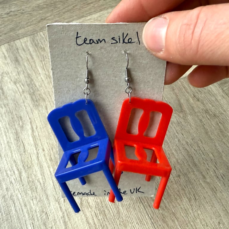 Red and Blue Stacking Chair Earrings - Upcycled
