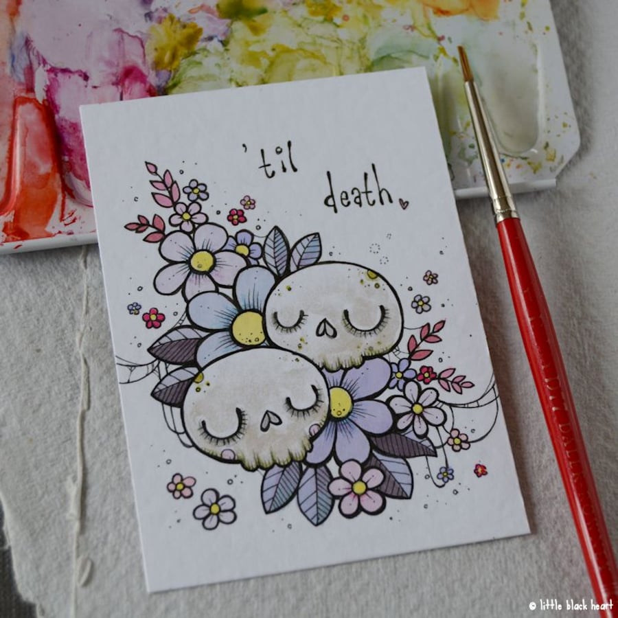 til death skulls - original aceo