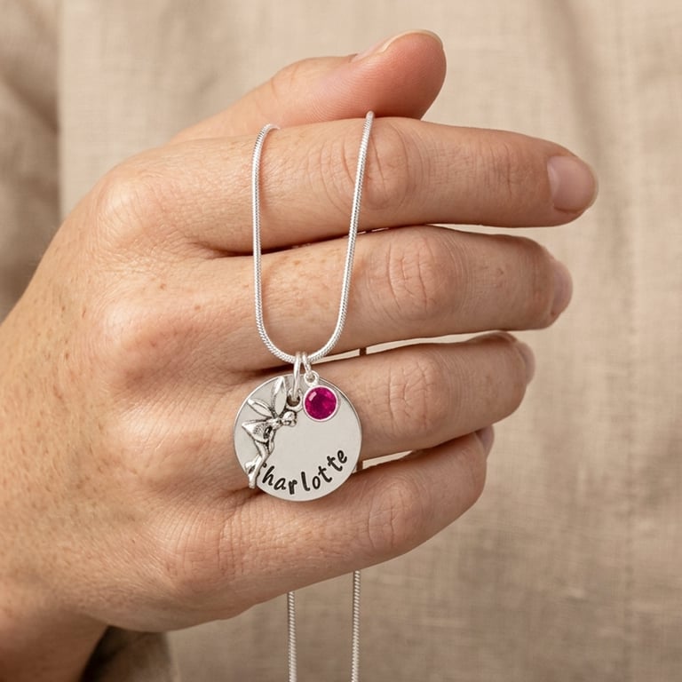 Personalised Fairy Angel Necklace with Birthstone - Gift Boxed - Free Delivery
