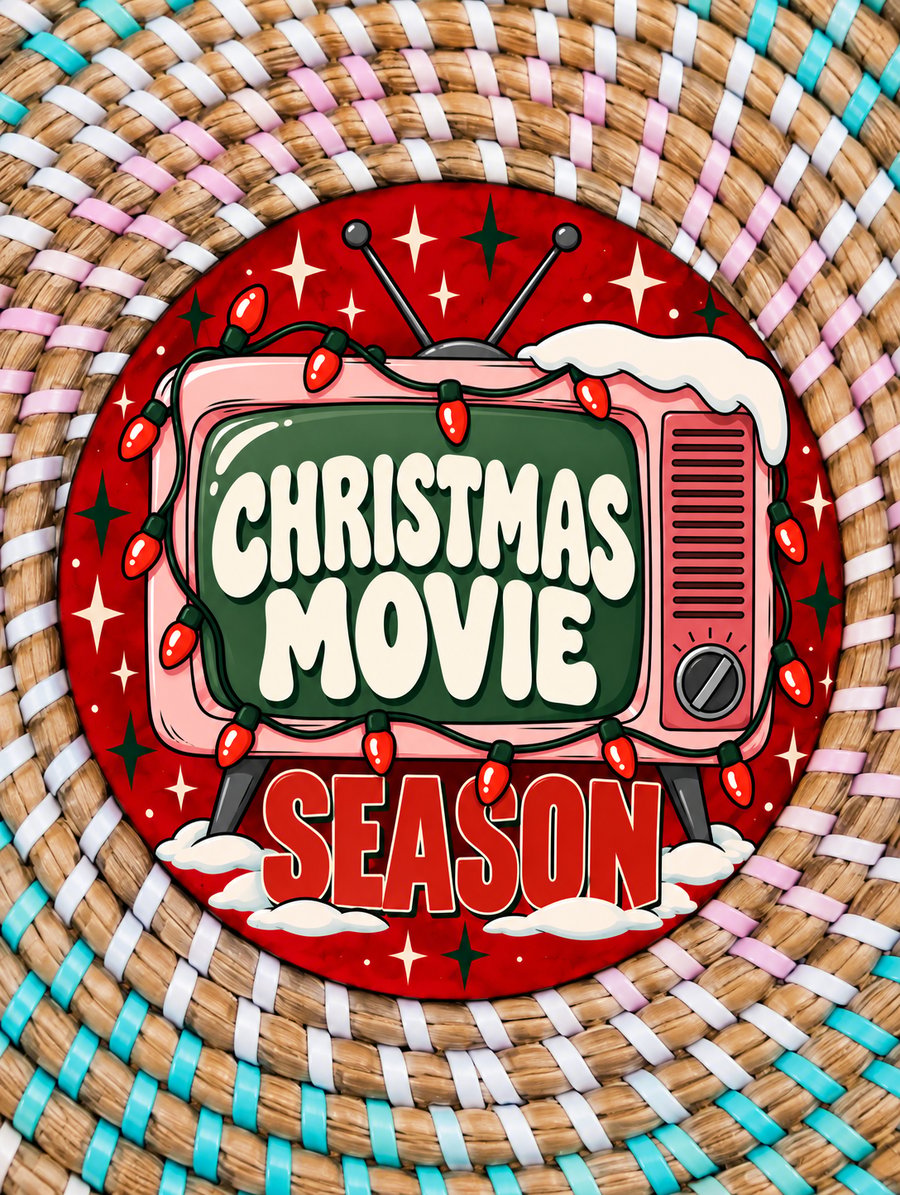 Christmas Movie Season Coaster – Festive TV Design – Handmade Wooden Coaster