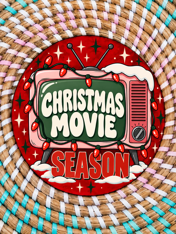 Christmas Movie Season Coaster – Festive TV Design – Handmade Wooden Coaster