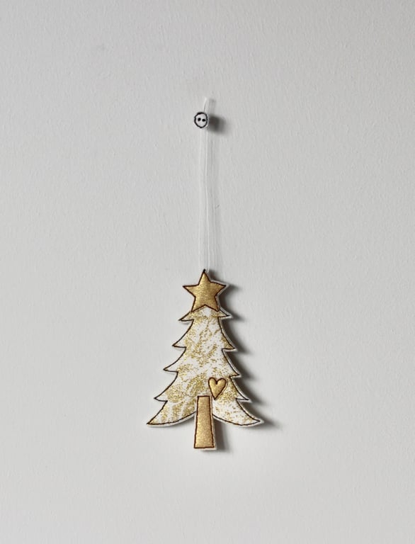 'Christmas Tree with a Metallic Star and Heart'- Hanging Decoration