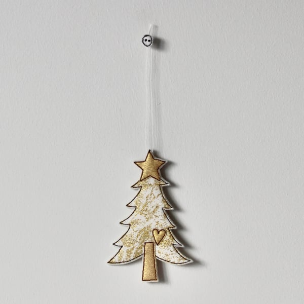 'Christmas Tree with a Metallic Star and Heart'- Hanging Decoration