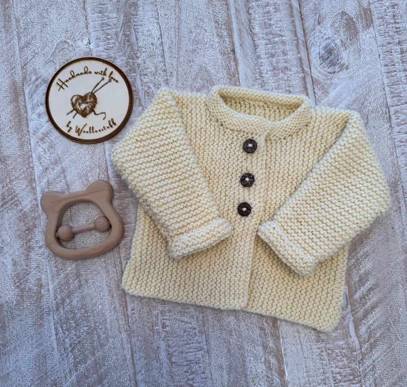Made To Order Handknitted Baby Cardigan 5 Sizes. Any colour.