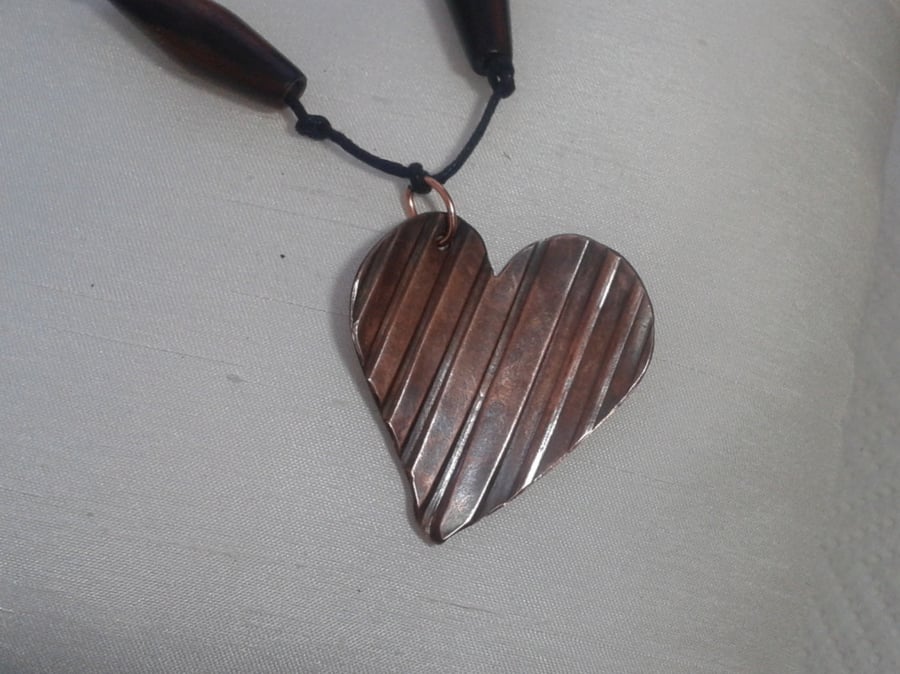 Big Stripy Copper Heart Pendant,  P116