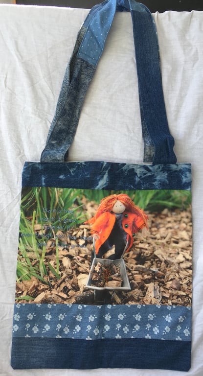 Upcycled Hand Embroidered Nature Tote Bag