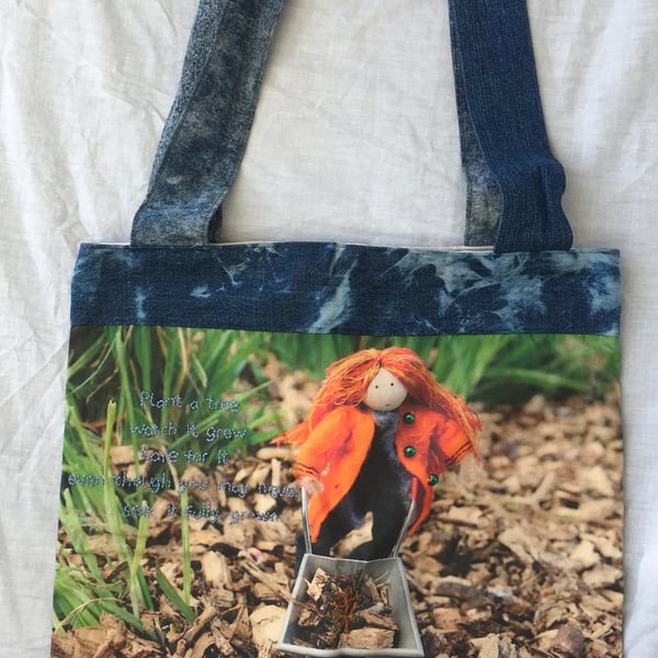 Upcycled Hand Embroidered Nature Tote Bag