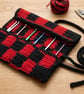 Handmade Checkerboard Crochet Hook Roll Pouch Storage Organiser for Crocheters