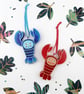Lobster hanging ornaments for Christmas tree, set of 2 decorations.