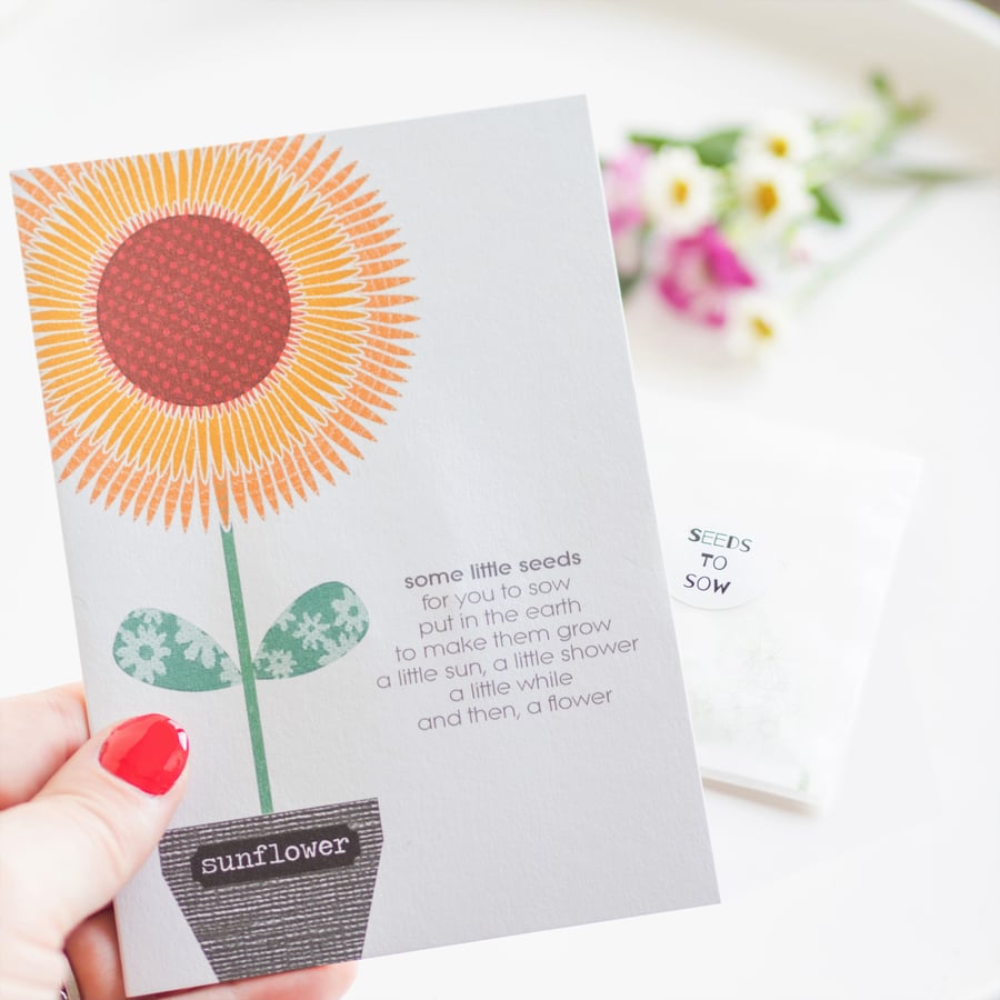 Sunflower Card - Sunflower Seeds - Birthday Card - Blank Card - Thank you card -