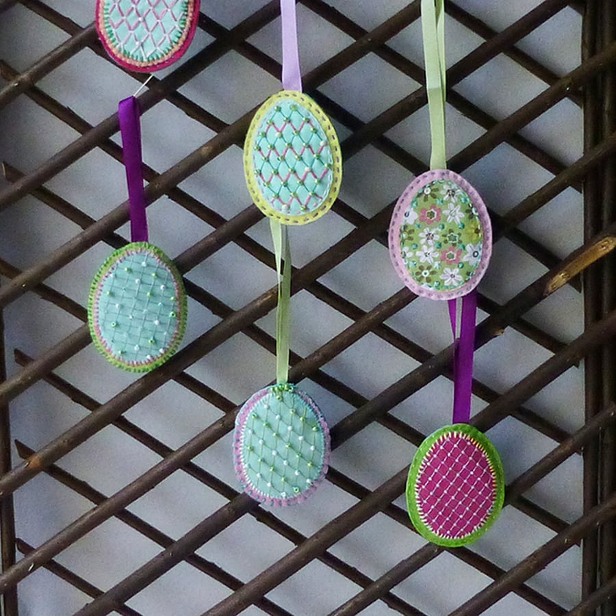 Easter egg shaped hanging decoration - lilac ribbon
