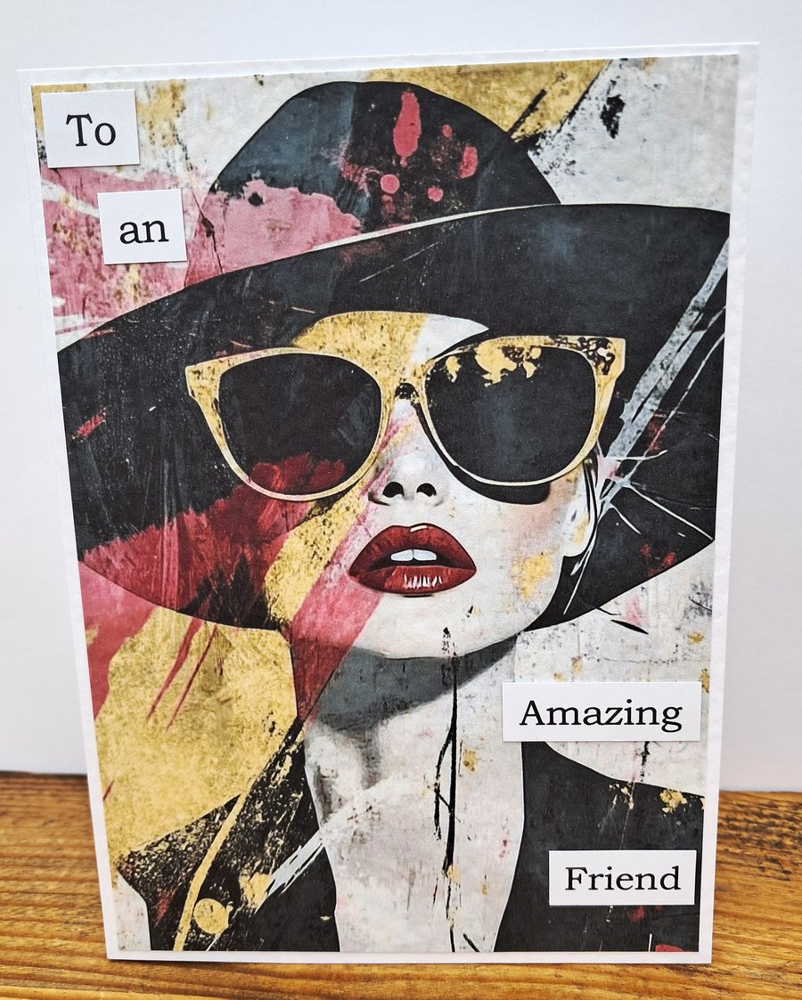 C6722   Birthday Card, Amazing Friend, Hammered Card, Female,
