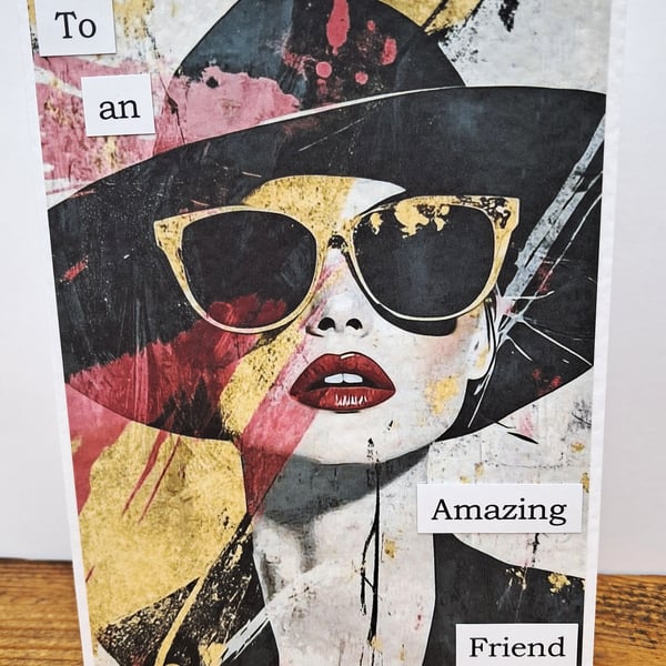 C6722   Birthday Card, Amazing Friend, Hammered Card, Female,