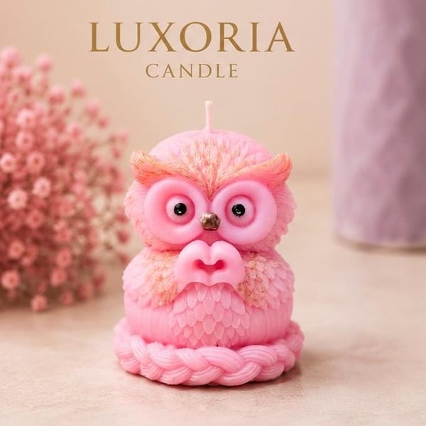 Pink Owl Candle Handmade Owl Candle Cute Animal Candle Baby Shower Gift Nursery 