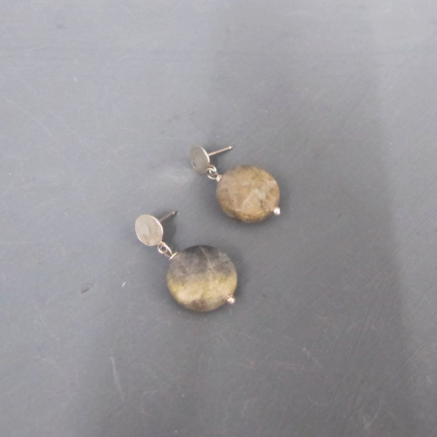 Large Faceted Labradorite & Sterling Silver Drop Earrings