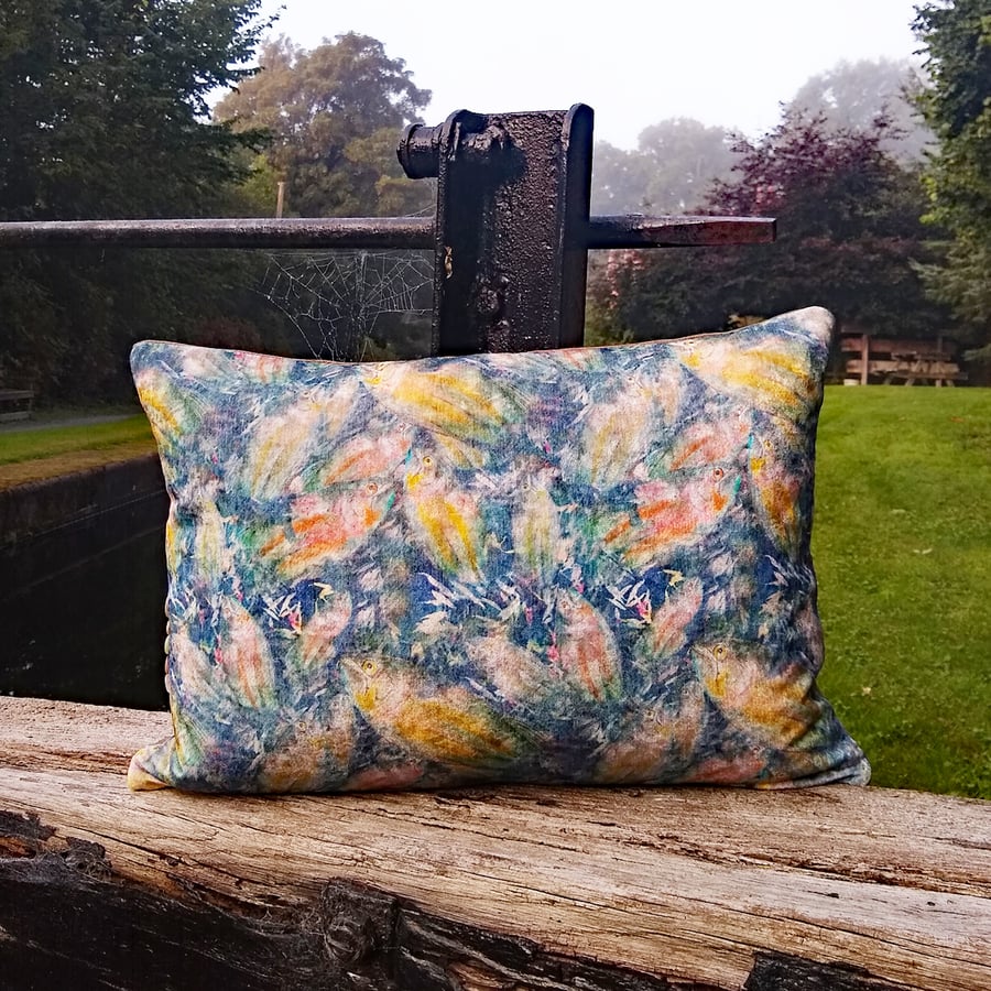 Velvet cushion with original fish design