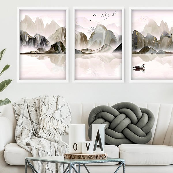 Calming Watercolor Painting Print Set of 3 Minimalist Wall Prints Zen Wall Art M