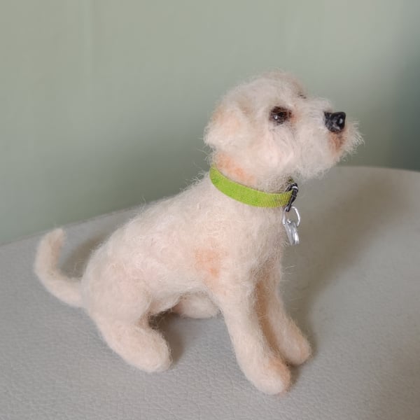 Needle felted pet sculptures in seated position with short hair