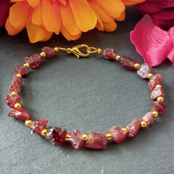 Raw Garnet Bracelet - Gold Plated Garnet Bracelet