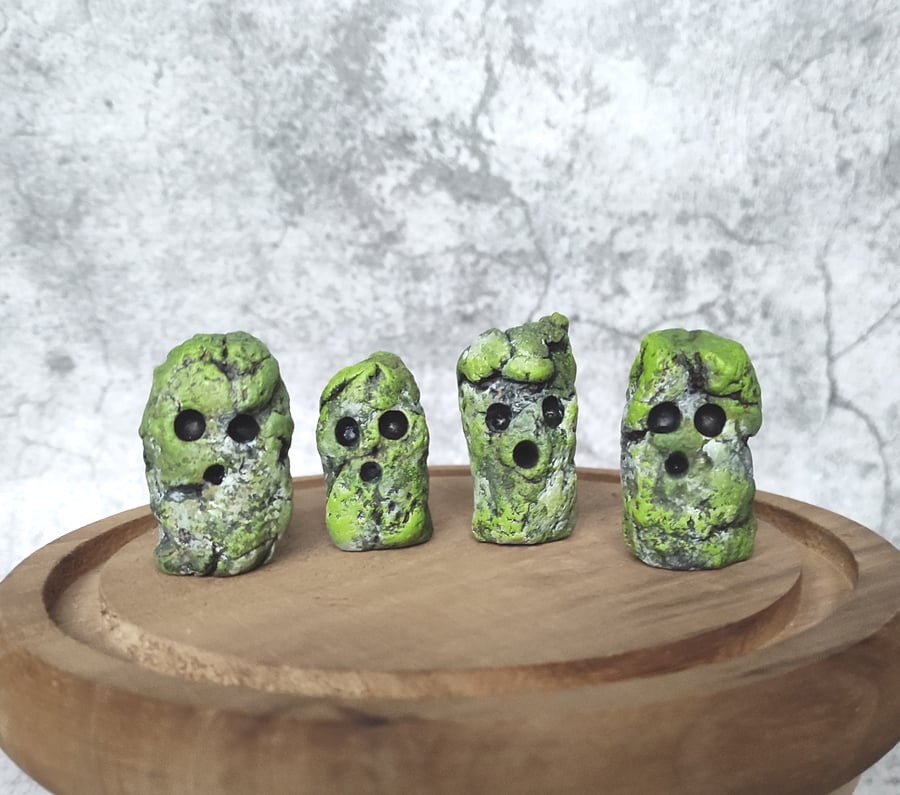 Stone Moss Gatherers, Spirits of the Moss, Tiny Rock Creatures Set of 4