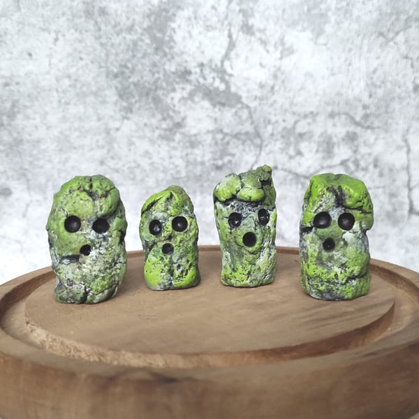Stone Moss Gatherers, Spirits of the Moss, Tiny Rock Creatures Set of 4