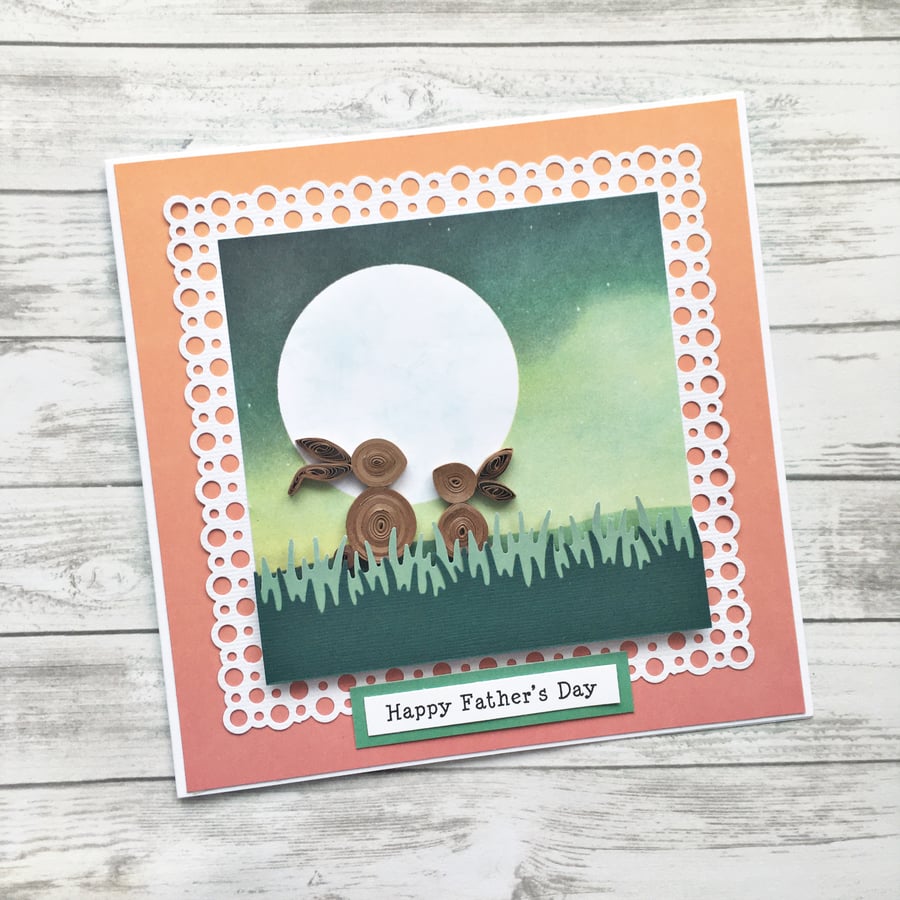 Father’s Day card - quilled rabbits - boxed card option