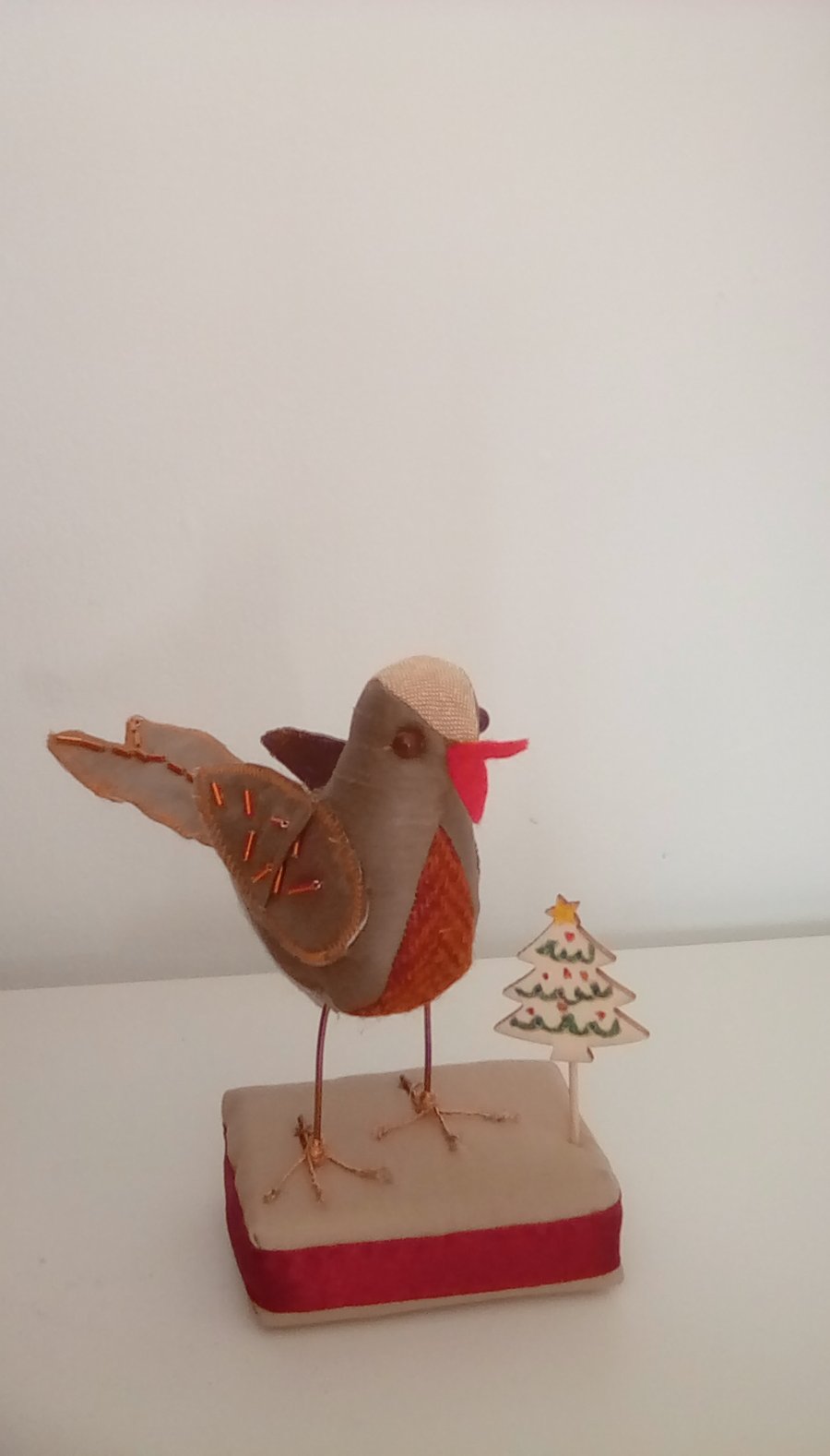 Christmas Robin, Fabric Robin, handmade Robin, Beaded Robin