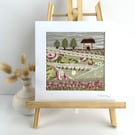 Textile Art, Embroidered Art, Mounted Wall Art - Cottage Garden