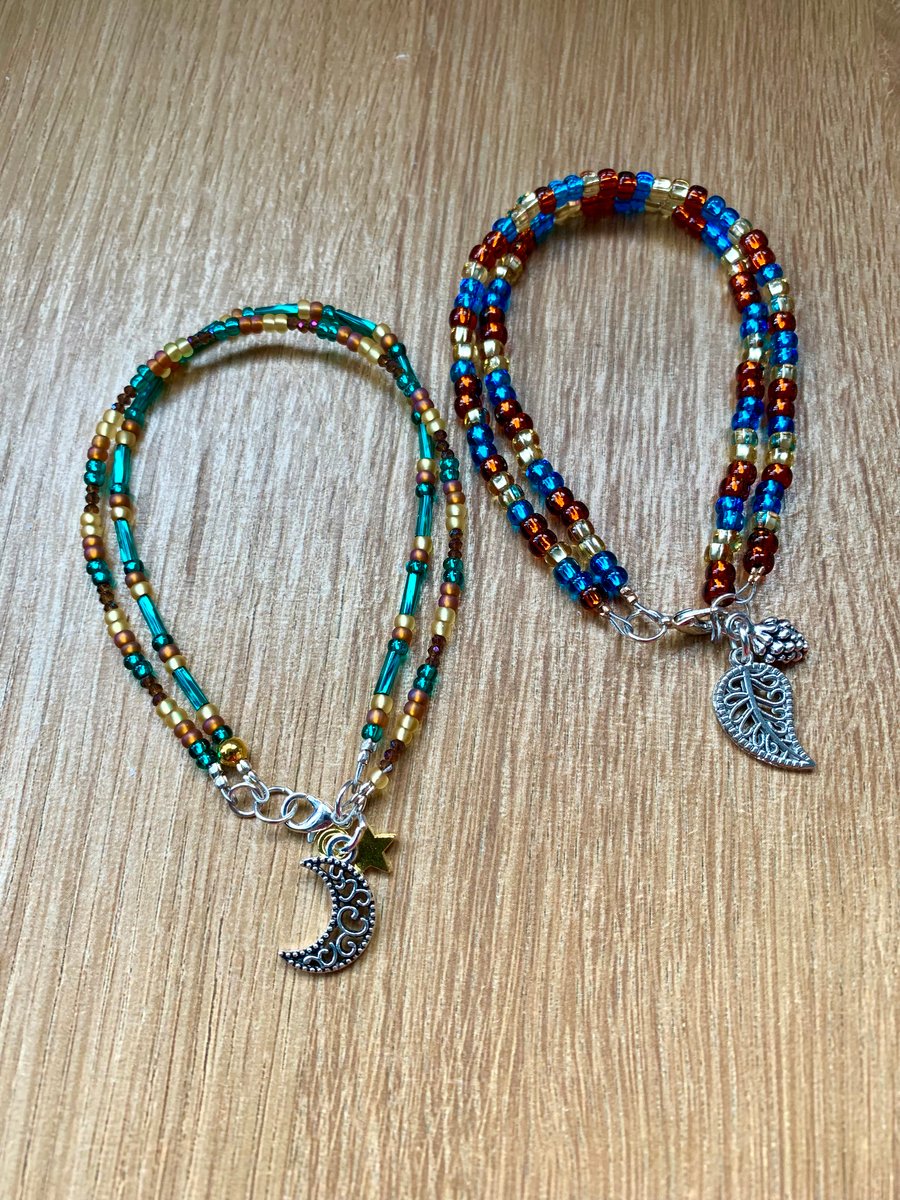 Friendship Double Strand Charm Seed Bead Bracelets Available in Two Styles
