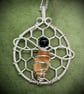Silver Bee pendant with Obsidian & Citrine